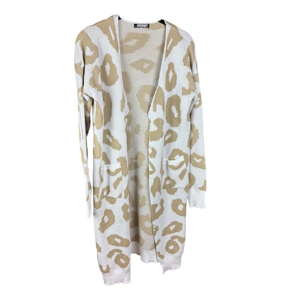 Cream and Tan Animal Print Cardigan Sweater - Picture 1 of 5